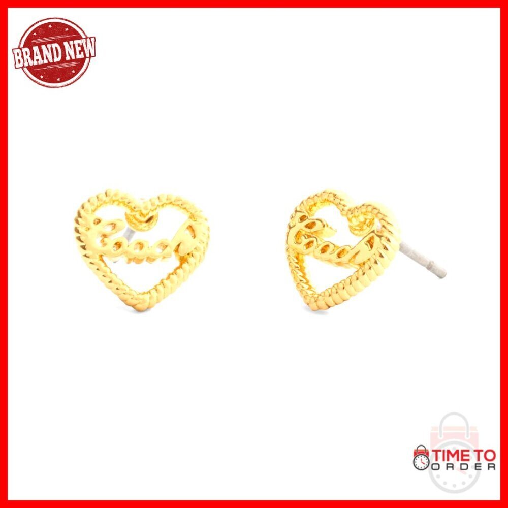 Hypoallergenic Titanium Heart Stud Earrings with Signature Logo